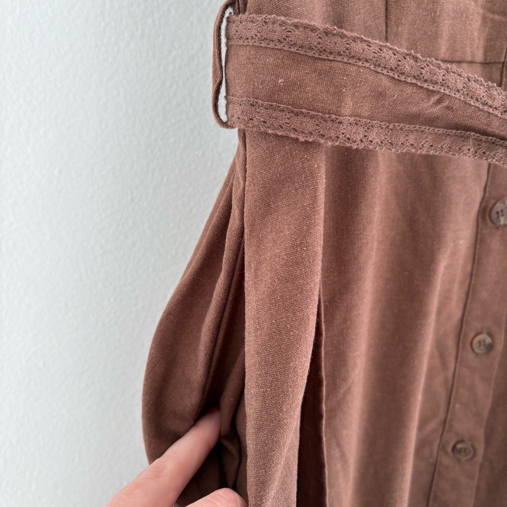 Tuckernuck || En Saison Megumi‎ Linen Blend Midi Shirt Dress Belted Brown M - Picture 5 of 10